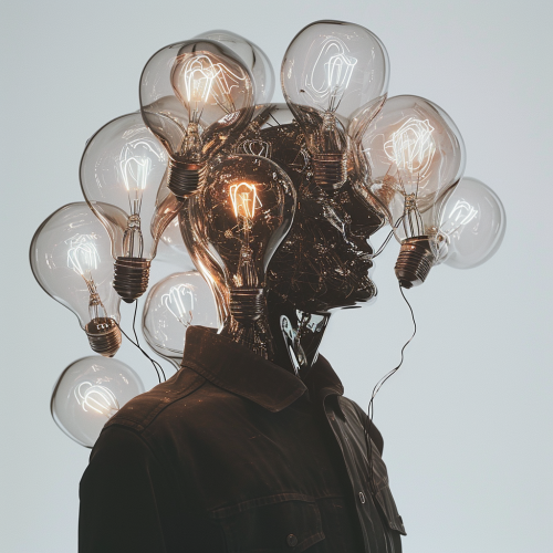 Man with Light Bulbs as Head