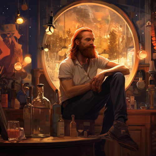 Hipster man sitting in candlelit bar