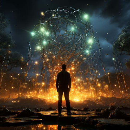 Neon green and blue conceptual futurism