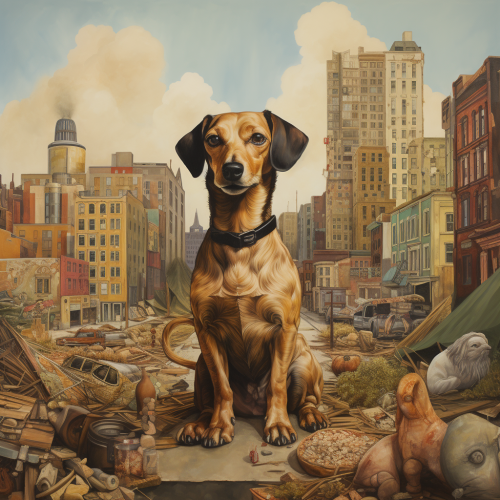 Happy city dog playing fetch