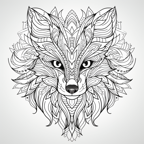 Symmetrical mandala fox illustration on white background