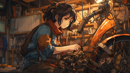 Female Bicycle Mechanic Repairing Bike Workshop