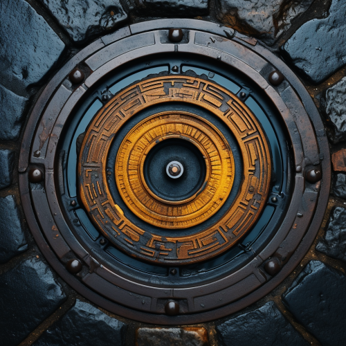 Aerial shot of manhole sewer cap on asphalt