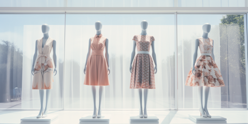 Four mannequins showcasing stylish skirts