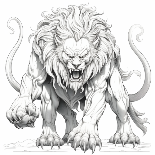 Black and White Outlined Manticore for Coloring