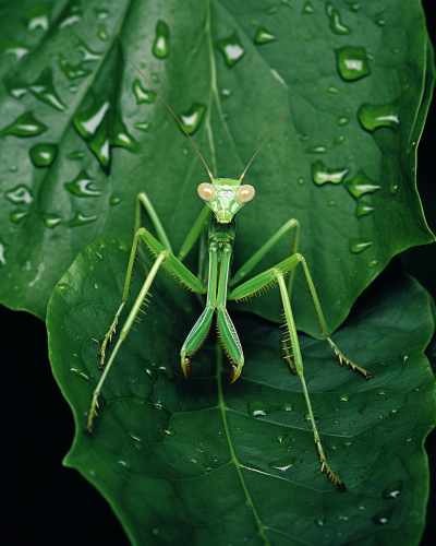 Close-Up of Mantis on Leaf