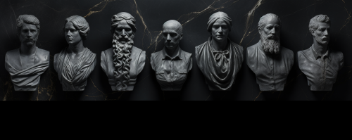 Marble Busts on Black Stone Wall