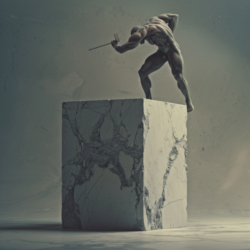 Man chiseling marble block