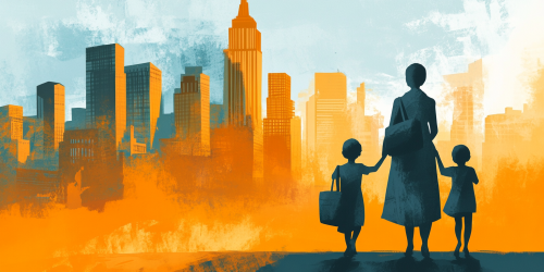 Mariam and her two children in city