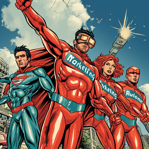 Marketing automation superheroes in comic-inspired suits