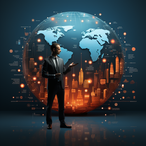 Hand pointing with digital marketing symbols