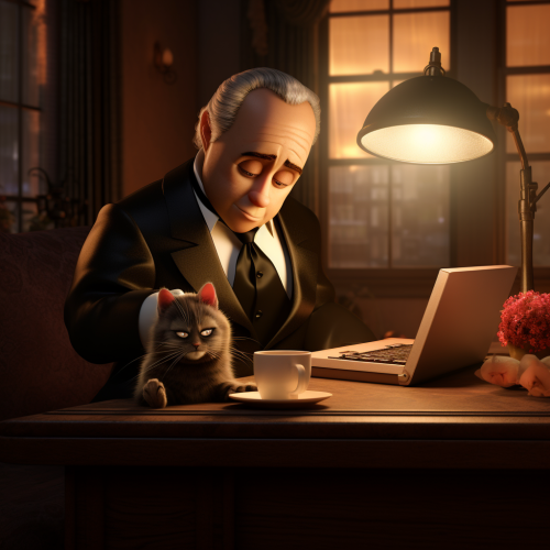 Marlon Brando as the Godfather with cute animated character Marlon Brando as the Godfather with cute animated character