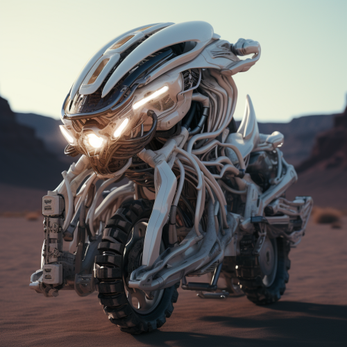 Futuristic motorcycle with xenomorphic headlights