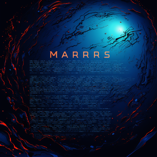 Neon blue space text on Mars