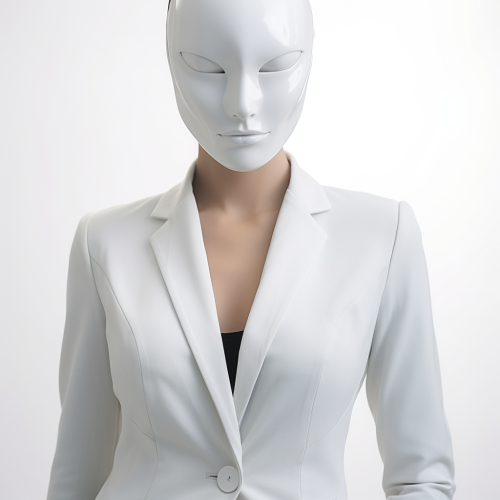 Mysterious woman in a business suit posing with real presence