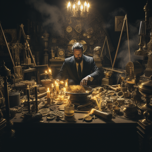 Masonic ritual with gold artifacts