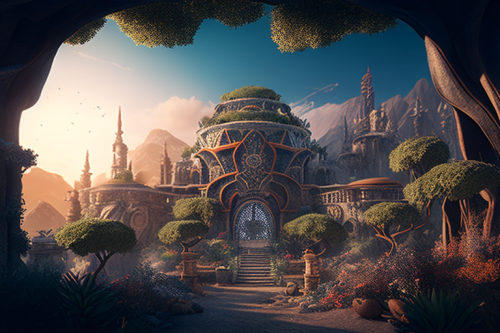 Detailed image of the massive elven city under the magical dome