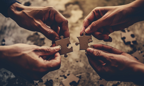 Two puzzle pieces about to match