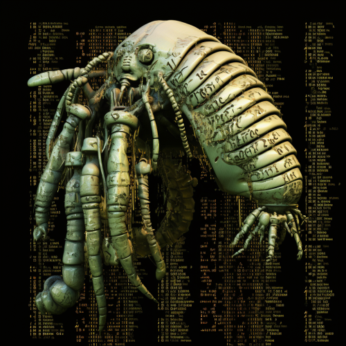 Matrix Code Dripping Text Background with Trilobite Fossil