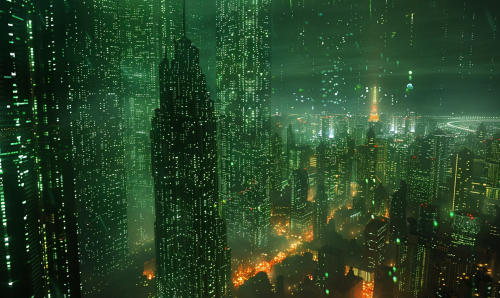 Green matrix text background pattern