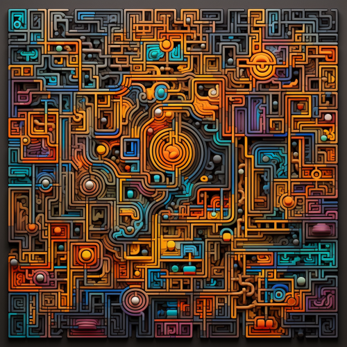 Colorful particles solving maze puzzle