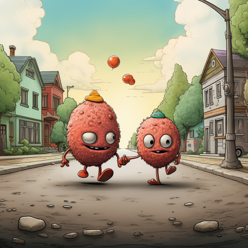 Adorable meatball couple holding hands