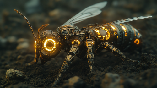 detailed mechanical wasp on soil