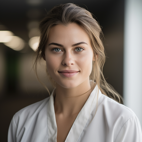 Smiling Dutch medical assistant in white Smiling Dutch medical assistant in white