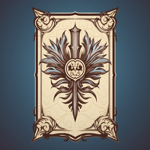 Medieval family crest on white book with quill