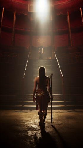 Female gladiator prisoner entering medieval fight arena