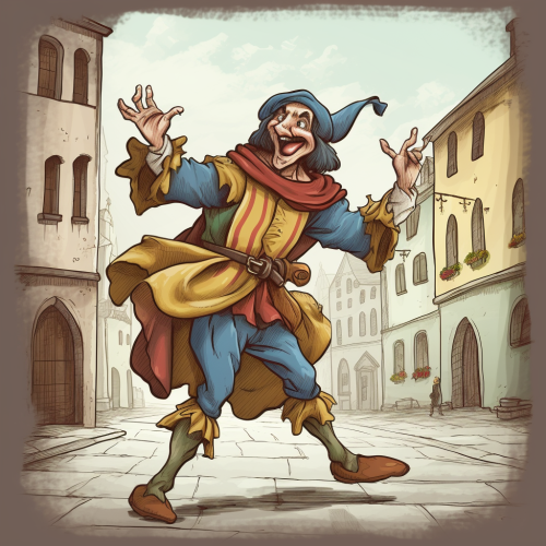 Medieval jester dancing and singing Medieval jester dancing and singing