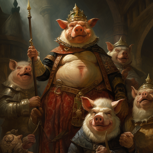 Illustration of a Medieval King Pig with Peasants