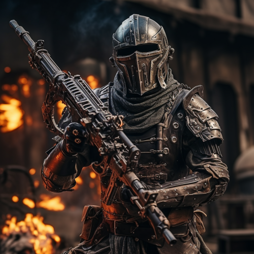 Medieval knights firing shotgun in action