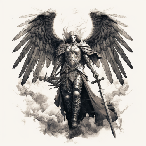 Medieval knight with two-handed sword in grayscale