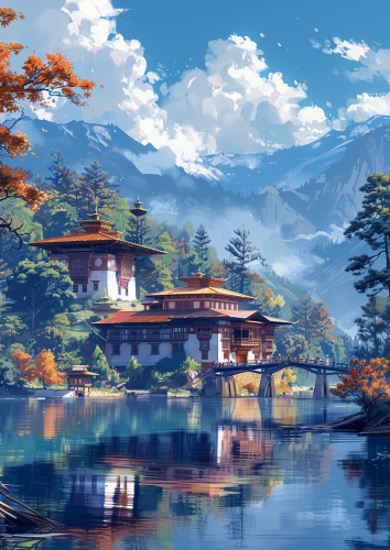 Reflections on river medieval illustration