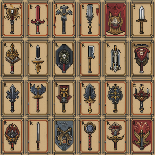 Medieval weaponry pixel art deck