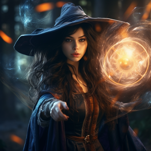 Young Medieval Witch Casting Shield