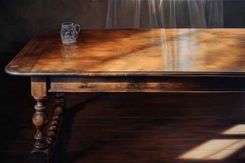 Oil painting on medieval wooden table