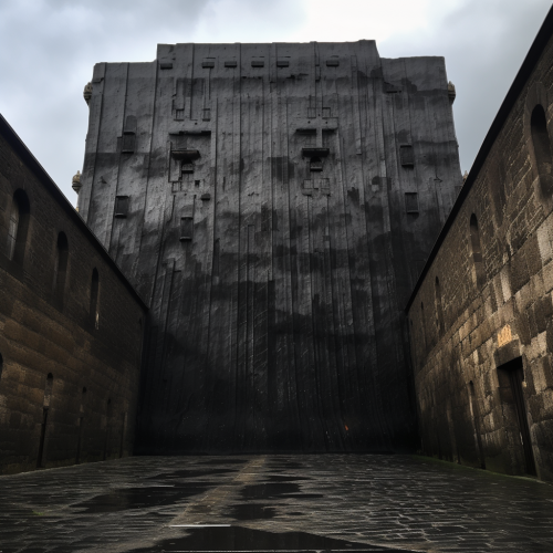 Impressive black wall surrounding medieval city