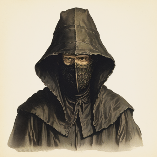 Medieval masked cloaked man with authority