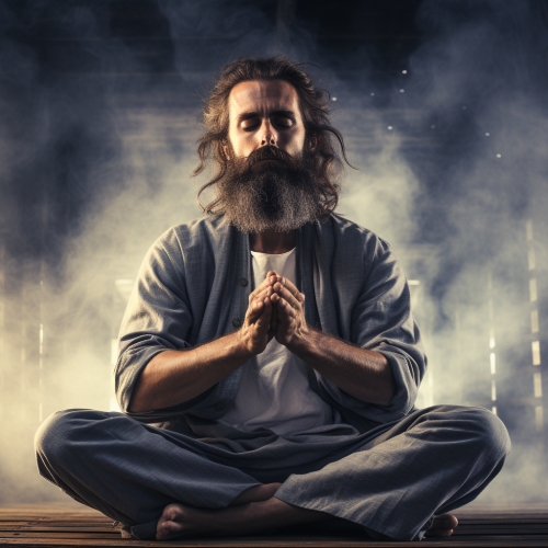 Man meditating, stressed out, annoyed Man meditating, stressed out, annoyed