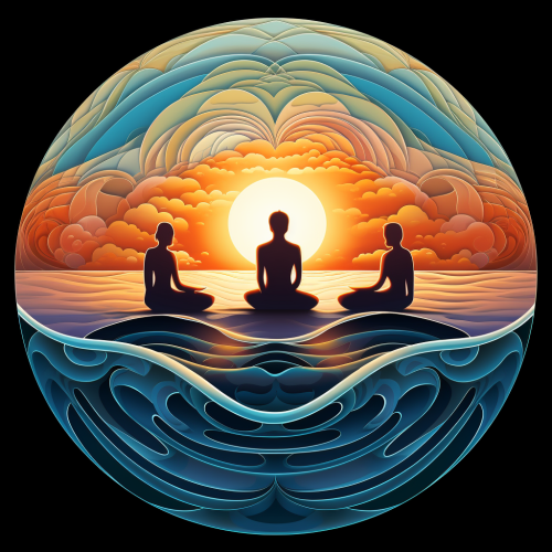 Group of meditating surfers finding enlightenment