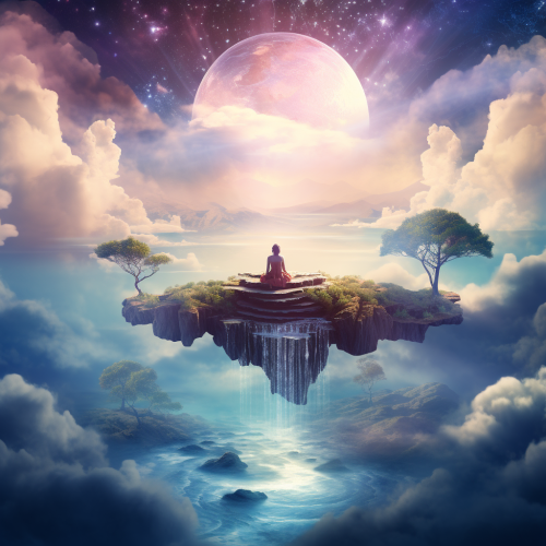 Yogi Floating Over Magical Meditation Scene Yogi Floating Over Magical Meditation Scene