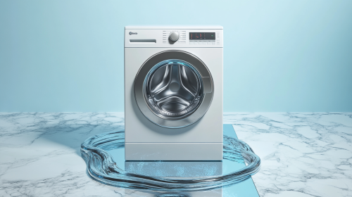 Modern blue washing machine photo