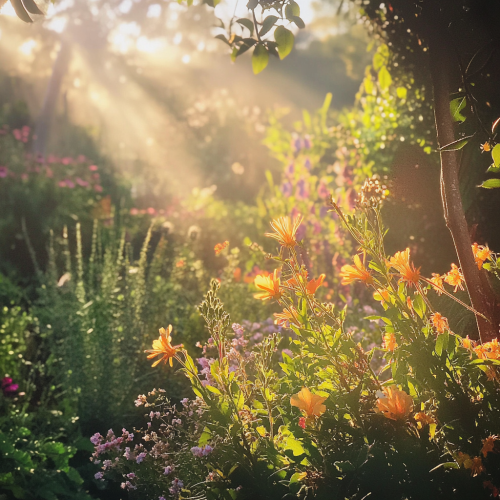 lush garden morning light flowers lush garden morning light flowers