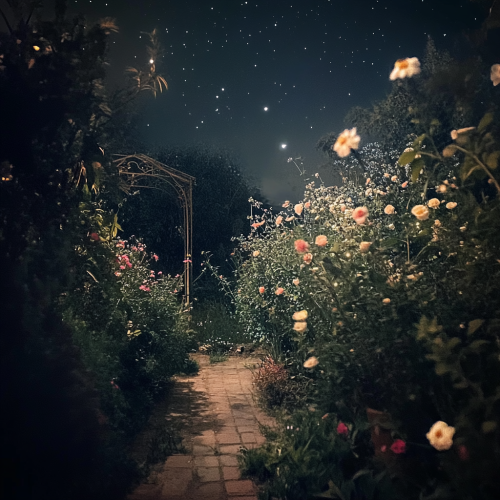Night garden moon stars flowers Night garden moon stars flowers