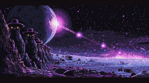 Pixel art owl army charging planet