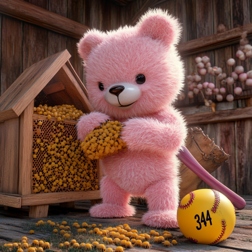 fluffy pink teddy bear baseball