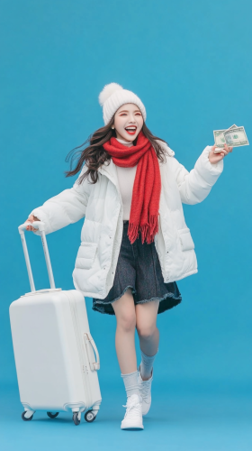 Asian Woman Traveling with Money