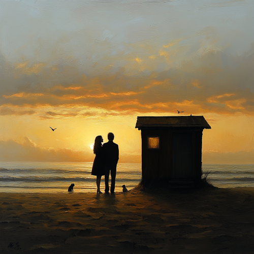Couple on beach at sunrise